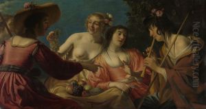 Shepherd Playing the Flute, and four Shepherdesses
