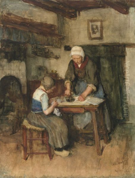 Interior with Woman Ironing and Sewing Child - view 1