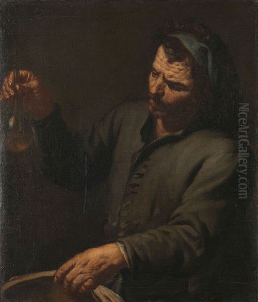 Man met urinaal in de hand - view 1
