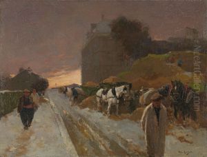 Straat in Montmartre, Parijs, bij winter by Willem de Zwart