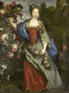 Portrait of a Woman, according to tradition Marie Louise Elisabeth d'Orleans, Duchess of Berry, as Flora by Nicolas de Largilliere