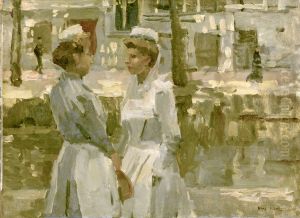 Dienstmeisjes op de Leidsegracht by Isaac Lazarus Israels