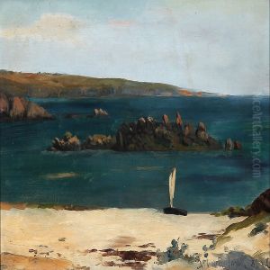 French Coastal Scene With A Sailing Boat On The Shore by Carl Christian E. Carlsen