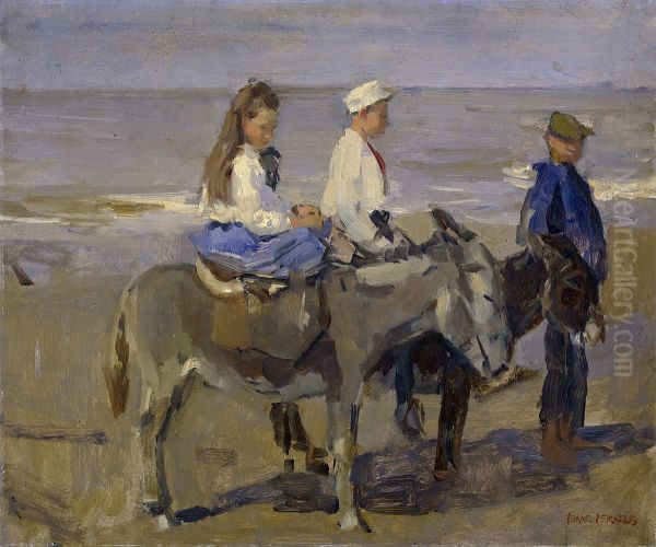 Boy and Girl on Donkeys - view 1
