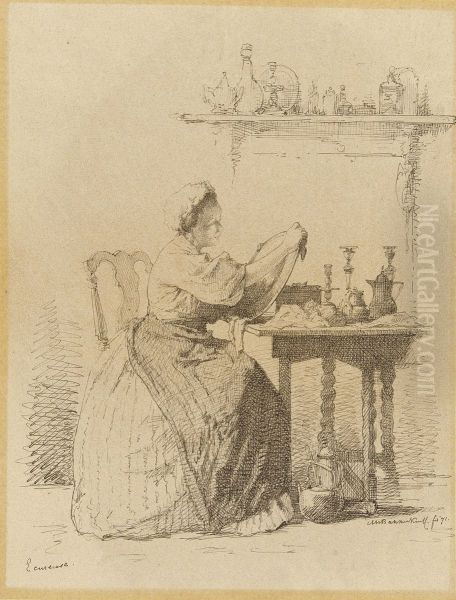 Ecureuse, a Servant Girl Polishing at a Table - view 1