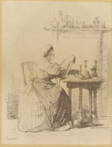 Ecureuse, a Servant Girl Polishing at a Table by Alexander Hugo Bakker Korff