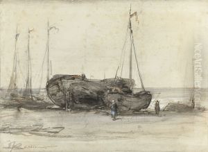 Fishing Boats on the Beach of Scheveningen by Johannes Bosboom