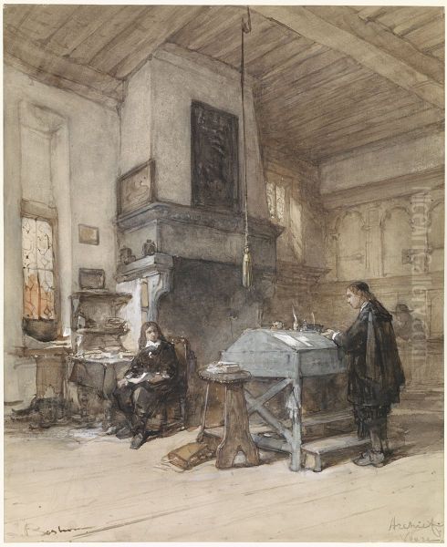 Archief te Veere met figuren in zeventiende-eeuws kostuum - view 1