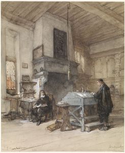 Archief te Veere met figuren in zeventiende-eeuws kostuum by Johannes Bosboom