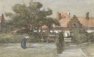 Courtyard of the Heilige Geesthofje at the Paviljoensgracht in The Hague by Johannes Bosboom