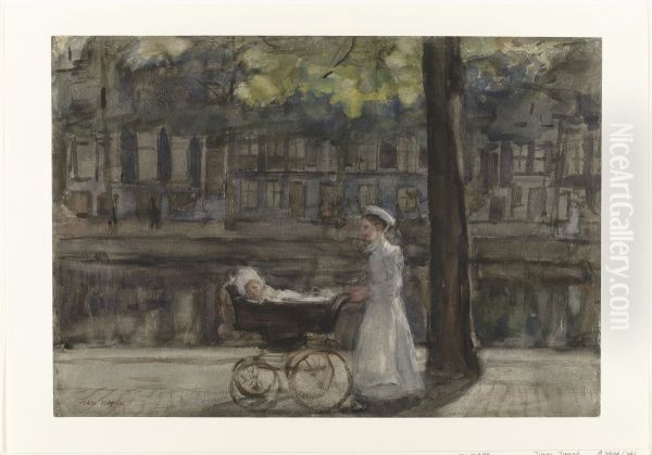 Dienstmeisje met kinderwagen - view 1