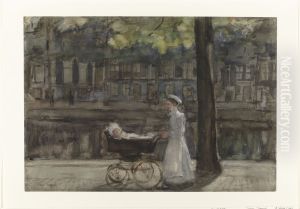 Dienstmeisje met kinderwagen