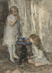 Two Girls, Daughters of the Artist, Blowing Bubbles Two Girls, Daughters of the Artist, Blowing Bubbles