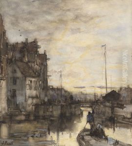 Stadsgezicht bij avond by Jacob Maris