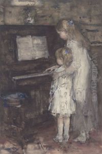 Two Girls, Daughters of the Artist at the Piano by Jacob Maris