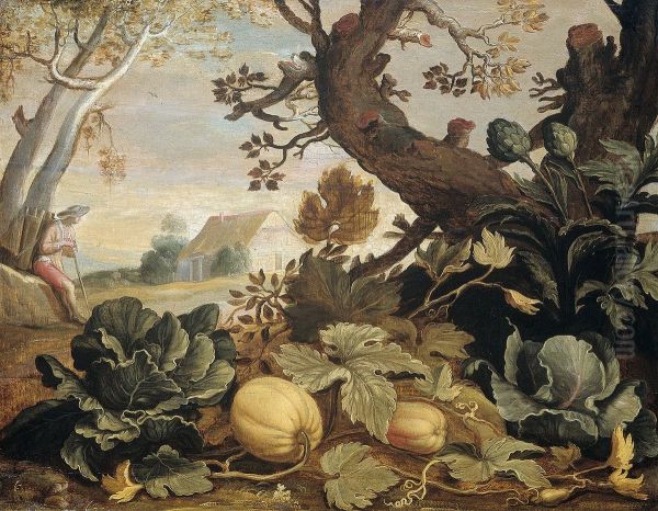 Landscape with fruit and vegetables in the foreground - view 1