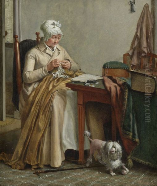 Interieur met naaiende vrouw - view 1