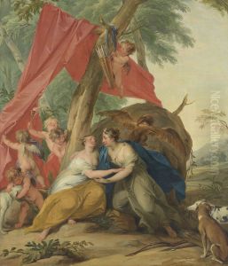 Jupiter, vermomd als Diana, verleidt de nimf Callisto Jupiter, vermomd als Diana, verleidt de nimf Callisto