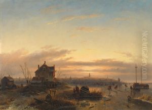 Winter op het IJ voor Amsterdam by Charles Henri Leickert