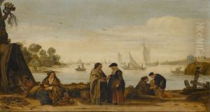Rivierlandschap met zigeuners.