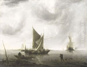 Schepen voor anker op een kalme zee by Jan Van De Cappelle