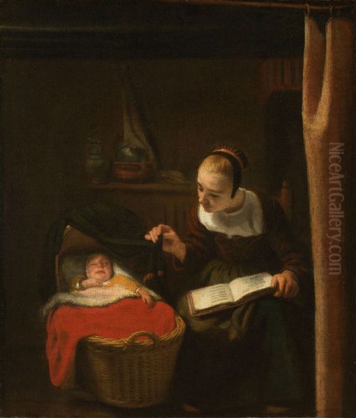 Jonge vrouw bij de wieg - view 1