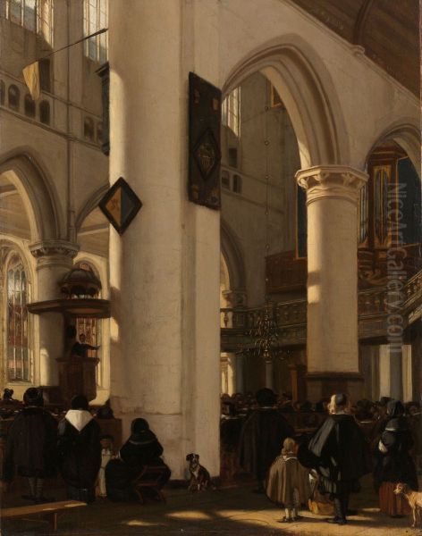 Interior of a Protestant, Gothic Church during a Service - view 1