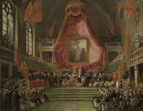 De plechtige installatie van de Universiteit van Gent door de prins van Oranje in de troonzaal van het stadhuis op 9 oktober 1817 - view 1