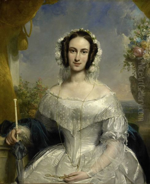 Portrait of Agatha Petronella Hartsen (1814-1878), Wife of Notary Jan van der Hoop, in Wedding Dress - view 1