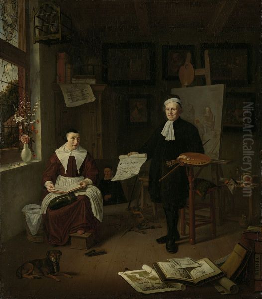 Michiel Comans (gest 1687). Kalligraaf, etser, schilder en schoolmeester, met zijn derde vrouw Elisabeth van der Mersche - view 1