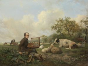 The Artist Painting a Cow in a Meadow by Hendrik van de Sande Bakhuyzen