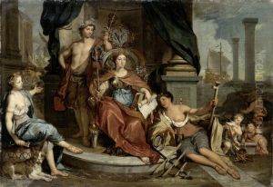 Allegorische voorstelling van de Amsterdamse Kamer van de Verenigde Oost-Indische Compagnie
