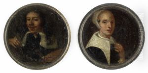 Self-portrait van Johann Philip Lembke en een portret van zijn vrouw by Johann Philipp Lemke
