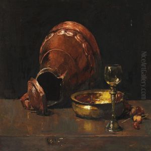Still Life With Copper Utensils And Wine Glass On A Table