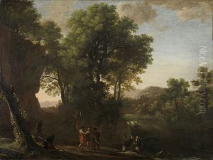 Landschap met de doop van de Kamerling by Herman Van Swanevelt