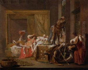 Scene uit het huwelijk van Messalina en Gaius Silius, mogelijk episode uit een toneelstuk by Nikolaus Knupfer