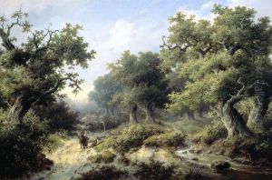 Boslandschap met reizigers by Jacobus Johannes Cremer