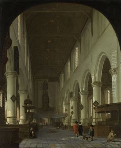 Gezicht in de Oude Kerk te Delft vanuit het koor richting portaal.