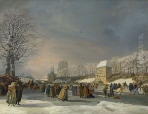 Schaatswedstrijd voor vrouwen op de Stadsgracht in Leeuwarden 21 januari 1809 by Nicolaas Baur