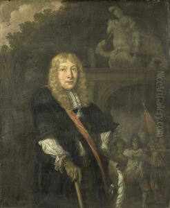 Een officier van de Leidse schutterij voor de poort van de Sint Jorisdoelen