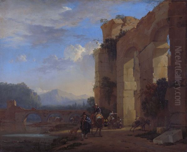 Muleteers beside an Italian Ruin - view 1