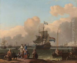 The Y at Amsterdam, with the Frigate 'De Ploeg' by Ludolf Bakhuizen