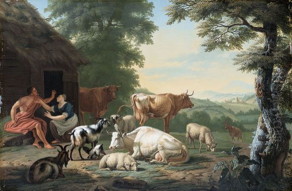 Arcadian Landscape with Shepherds and Cattle by Jan van Gool