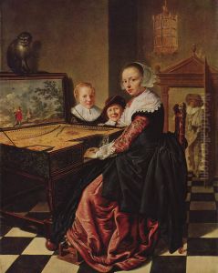 Woman playing thevirginal by Jan Miense Molenaer