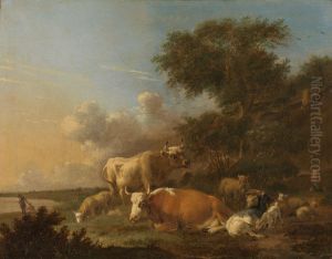 Landschap met vee by Albert Klomp