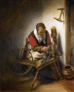 De spinster by Nicolaes Maes