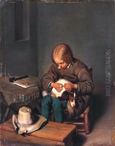 A Boy Defleaing a Dog by Gerard Ter Borch