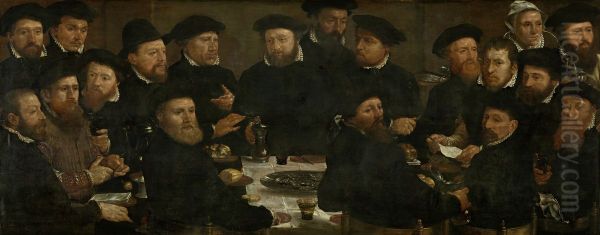 Maaltijd van achttien Amsterdamse schutters van Rot L, 1566, bekend als 'De poseters'. - view 1