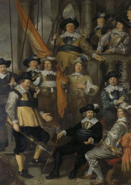 Officieren en andere schutters van wijk XVIII in Amsterdam onder leiding van kapitein Albert Bas en luitenant Lucas Conijn - view 1