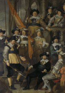 Officieren en andere schutters van wijk XVIII in Amsterdam onder leiding van kapitein Albert Bas en luitenant Lucas Conijn